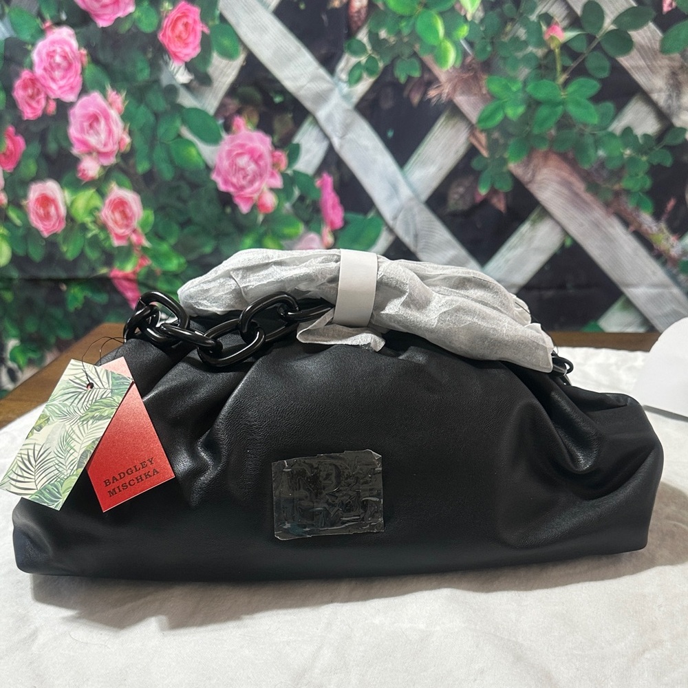 Badgley Mischka Black Leather Chain-Handle Should Crossbody  bag NWT